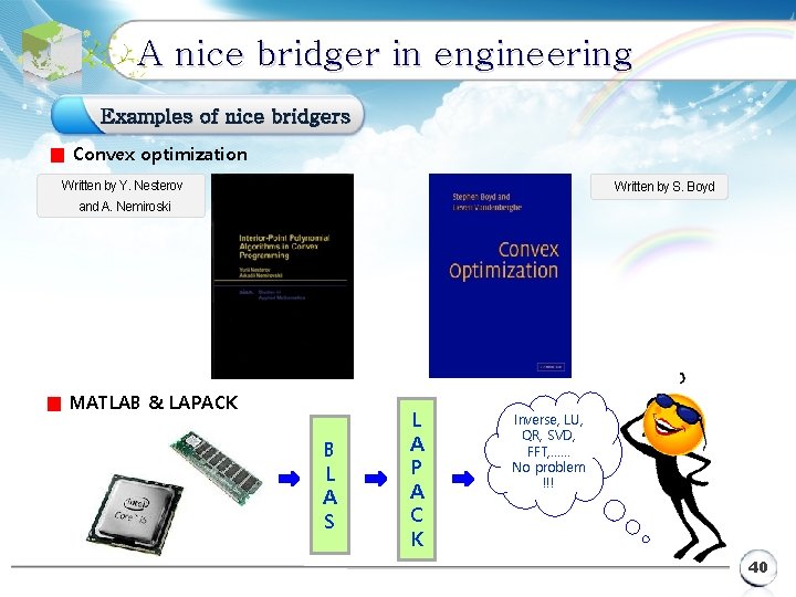 A nice bridger in engineering Examples of nice bridgers ■ Convex optimization Written by