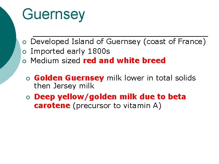 Guernsey ¡ ¡ ¡ Developed Island of Guernsey (coast of France) Imported early 1800