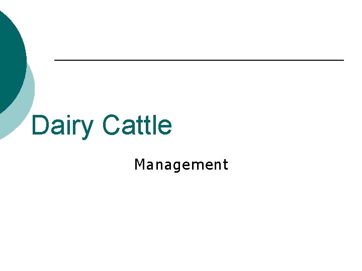 Dairy Cattle Management 