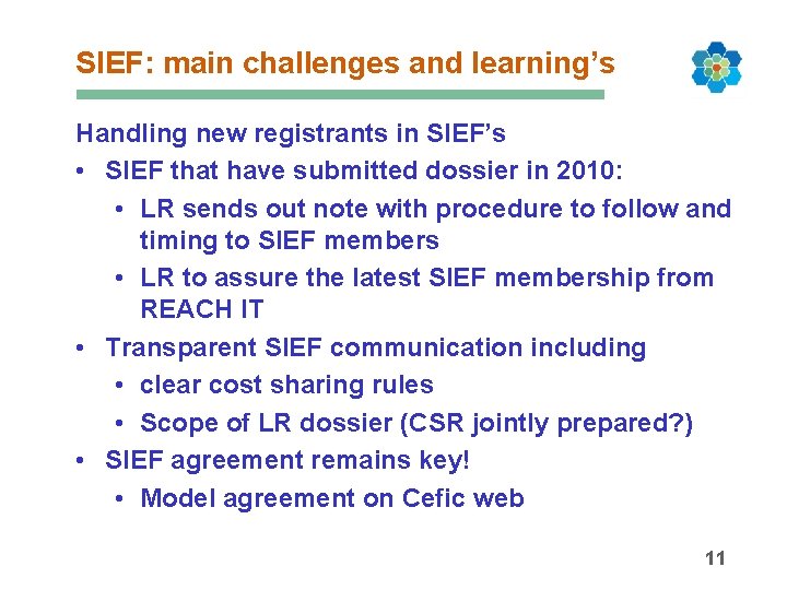 SIEF: main challenges and learning’s Handling new registrants in SIEF’s • SIEF that have