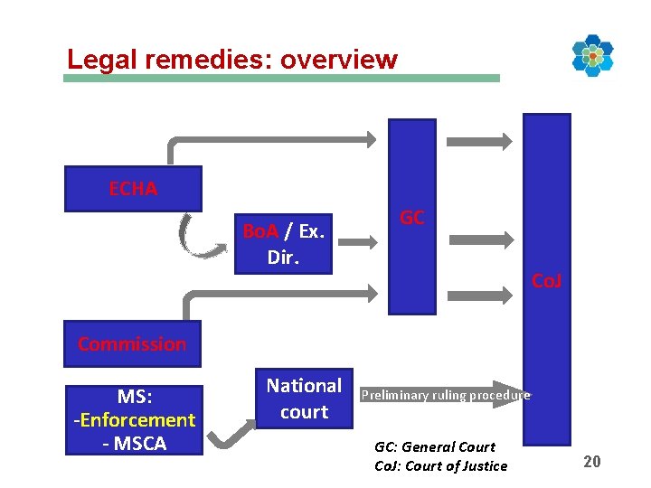 Legal remedies: overview ECHA Bo. A / Ex. Dir. GC Co. J Commission MS: