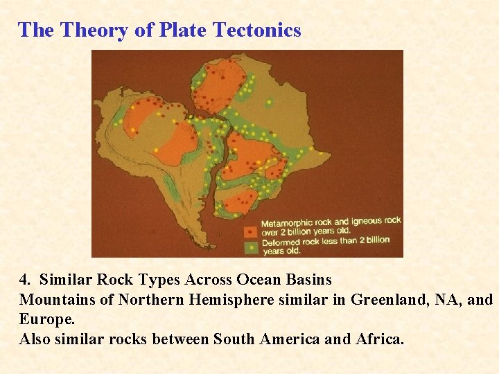 The Theory of Plate Tectonics 4. Similar Rock Types Across Ocean Basins Mountains of