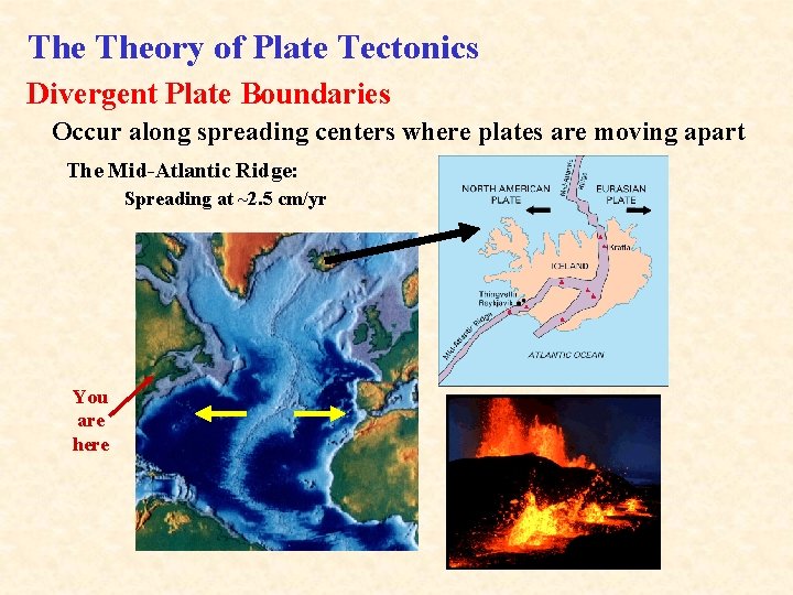 The Theory of Plate Tectonics Divergent Plate Boundaries Occur along spreading centers where plates