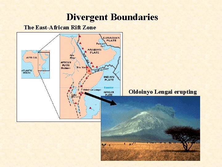 Divergent Boundaries The East-African Rift Zone Oldoinyo Lengai erupting 