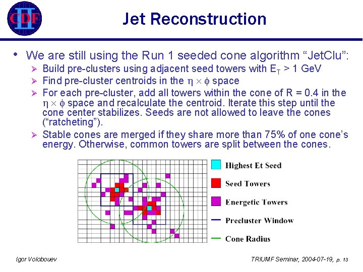 Jet Reconstruction • We are still using the Run 1 seeded cone algorithm “Jet.