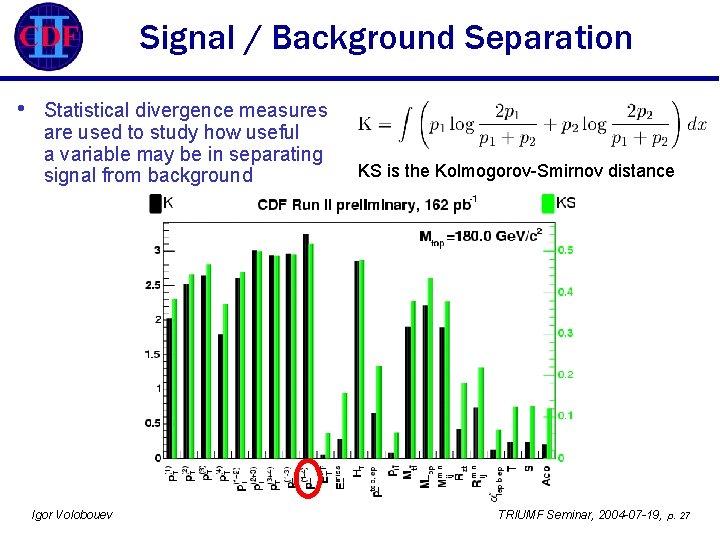 Signal / Background Separation • Statistical divergence measures are used to study how useful
