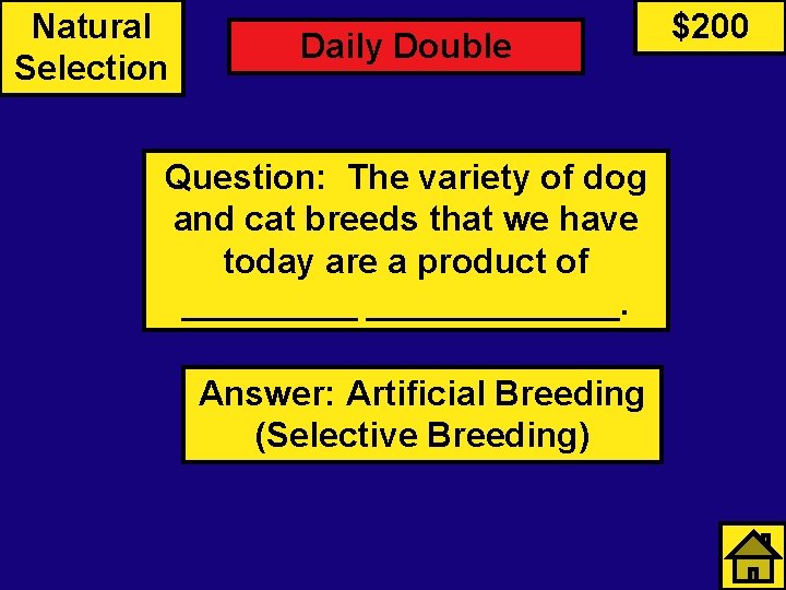 Natural Selection Daily Double Question: The variety of dog and cat breeds that we
