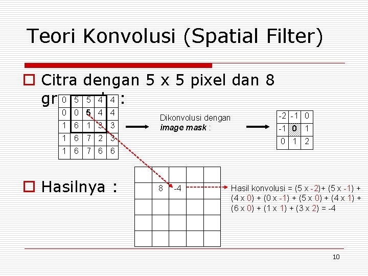 Teori Konvolusi (Spatial Filter) o Citra dengan 5 x 5 pixel dan 8 0