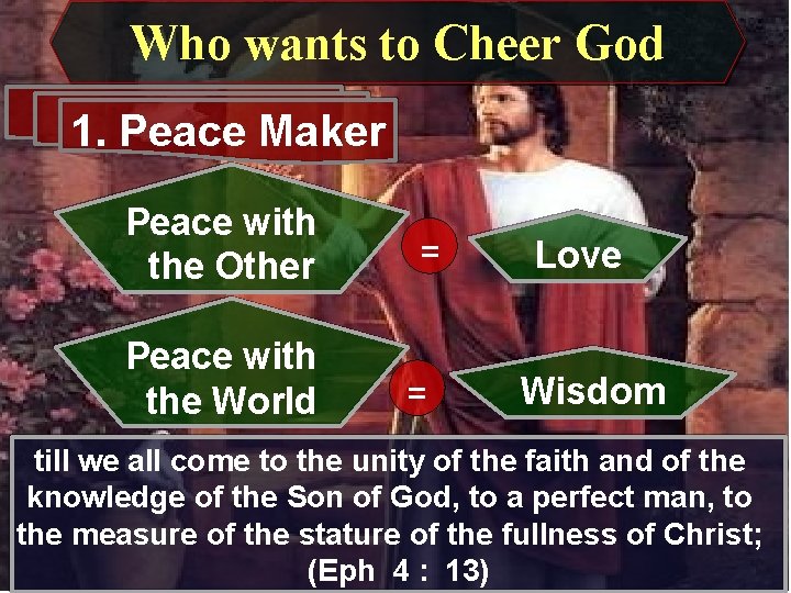 Who wants to Cheer God 1. Peace Maker Peace with the Other Peace with