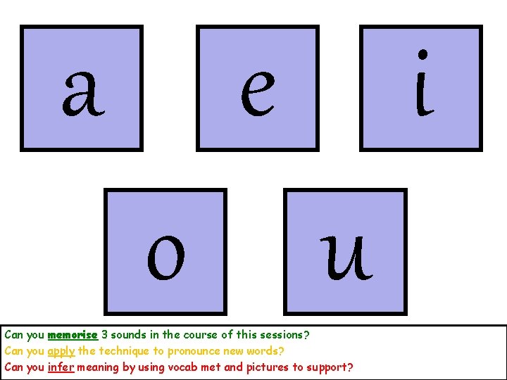 a e o i u Can you memorise 3 sounds in the course of