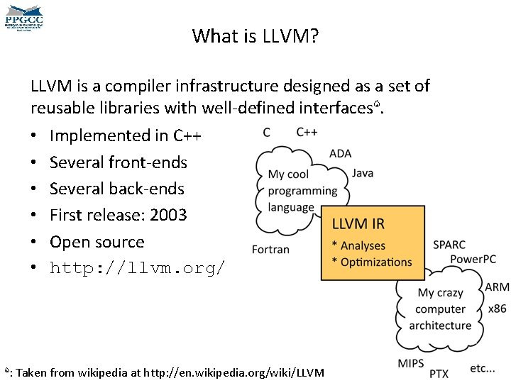 What is LLVM? LLVM is a compiler infrastructure designed as a set of reusable