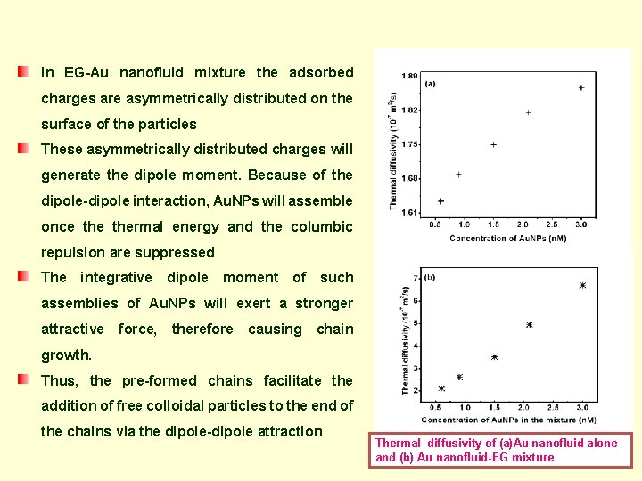 In EG-Au nanofluid mixture the adsorbed charges are asymmetrically distributed on the surface of