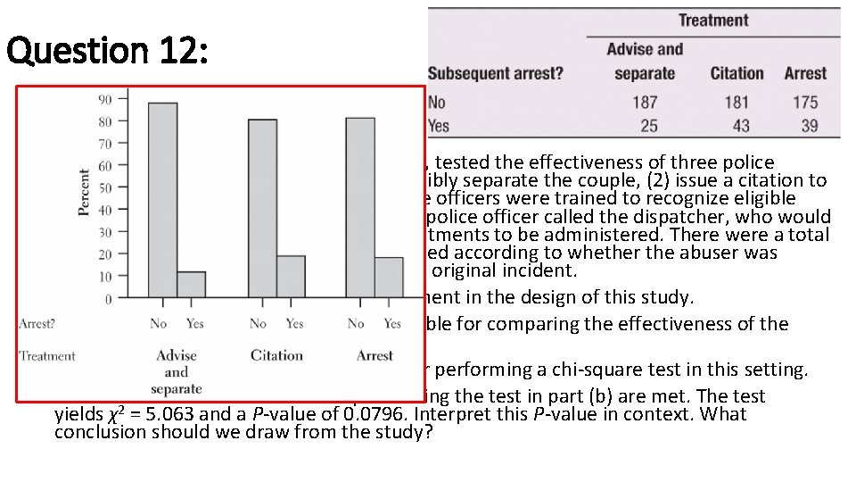 Question 12: A study conducted in Charlotte, North Carolina, tested the effectiveness of three