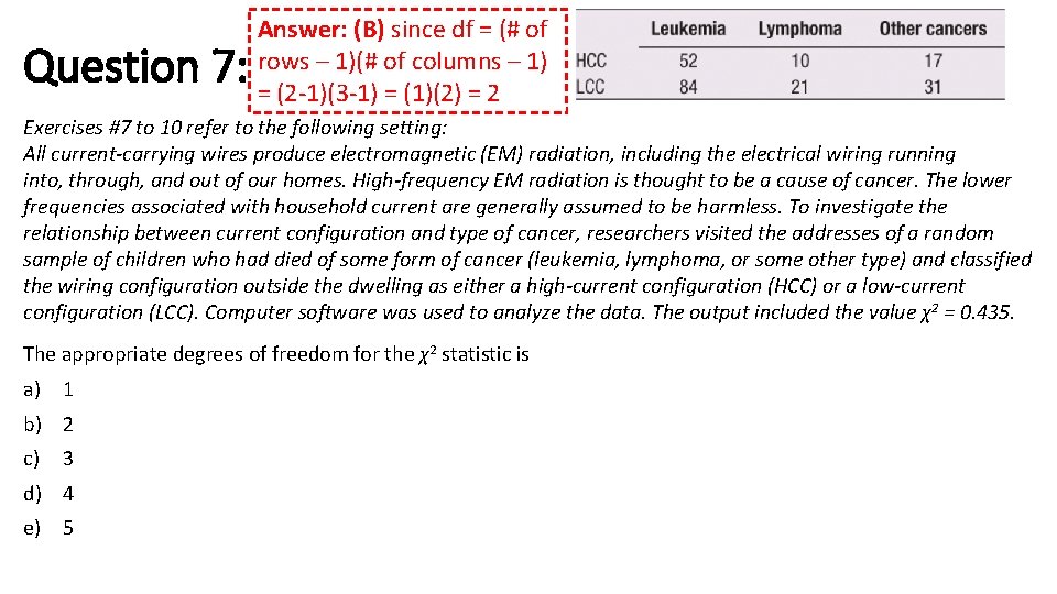 Question 7: Answer: (B) since df = (# of rows – 1)(# of columns