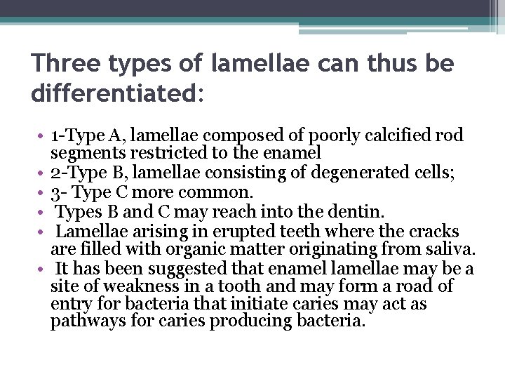 Three types of lamellae can thus be differentiated: • 1 -Type A, lamellae composed
