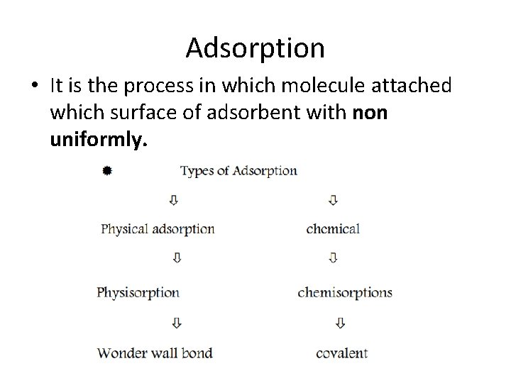 Adsorption • It is the process in which molecule attached which surface of adsorbent