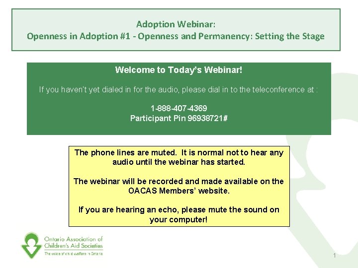 Adoption Webinar: Openness in Adoption #1 - Openness and Permanency: Setting the Stage Welcome