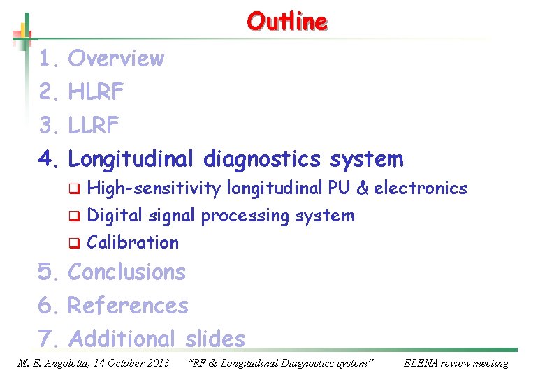 Outline 1. Overview 2. HLRF 3. LLRF 4. Longitudinal diagnostics system High-sensitivity longitudinal PU