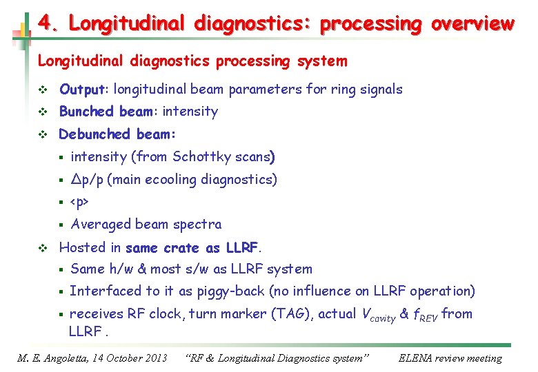 4. Longitudinal diagnostics: processing overview Longitudinal diagnostics processing system v Output: longitudinal beam parameters