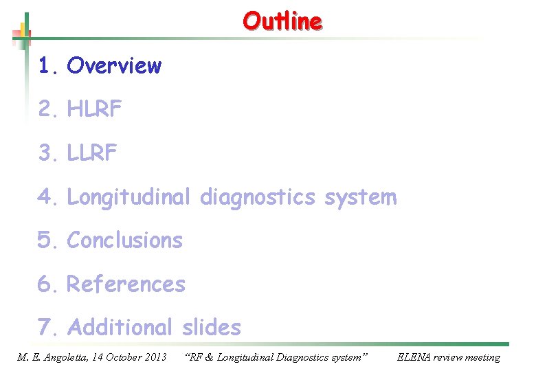 Outline 1. Overview 2. HLRF 3. LLRF 4. Longitudinal diagnostics system 5. Conclusions 6.