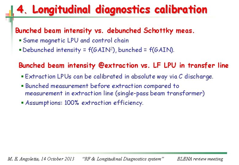4. Longitudinal diagnostics calibration Bunched beam intensity vs. debunched Schottky meas. § Same magnetic