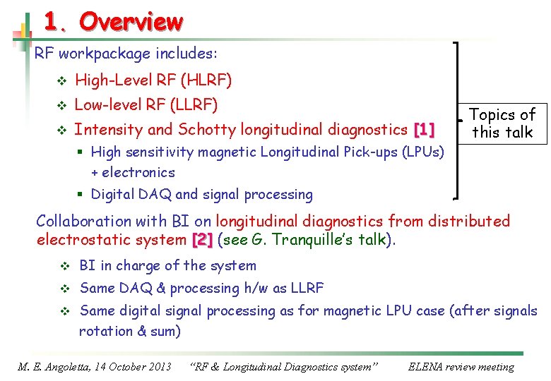 1. Overview RF workpackage includes: v High-Level RF (HLRF) v Low-level RF (LLRF) v