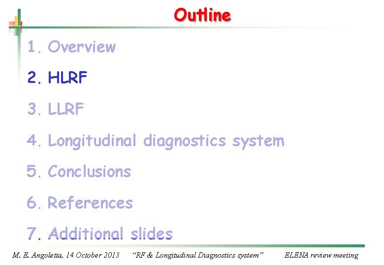 Outline 1. Overview 2. HLRF 3. LLRF 4. Longitudinal diagnostics system 5. Conclusions 6.