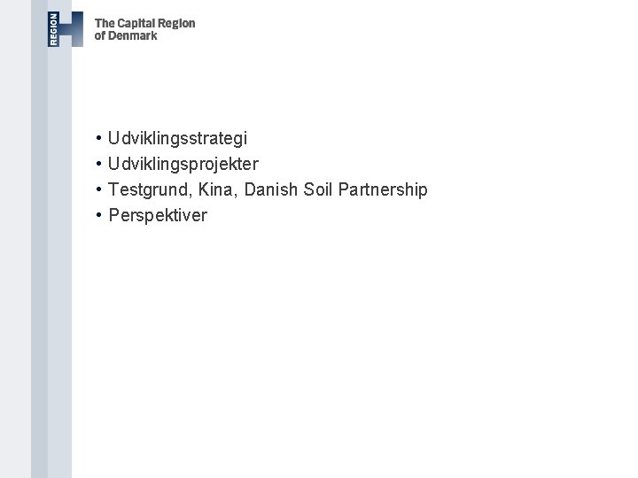  • Udviklingsstrategi • Udviklingsprojekter • Testgrund, Kina, Danish Soil Partnership • Perspektiver 