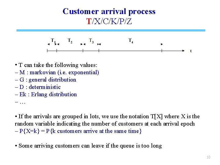 Customer arrival process T/X/C/K/P/Z • T can take the following values: – M :