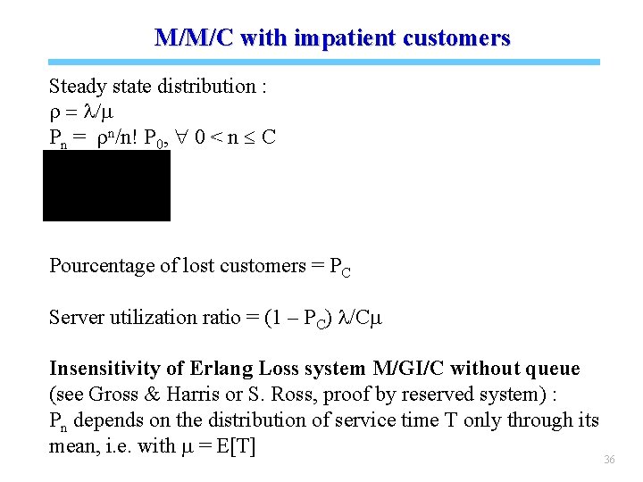 M/M/C with impatient customers Steady state distribution : r = l/m Pn = rn/n!