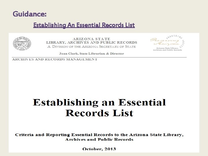 Guidance: Establishing An Essential Records List 