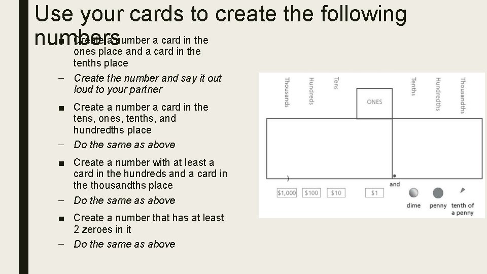 Use your cards to create the following ■ Create a number a card in Use your cards to create the following ■ Create a number a card in