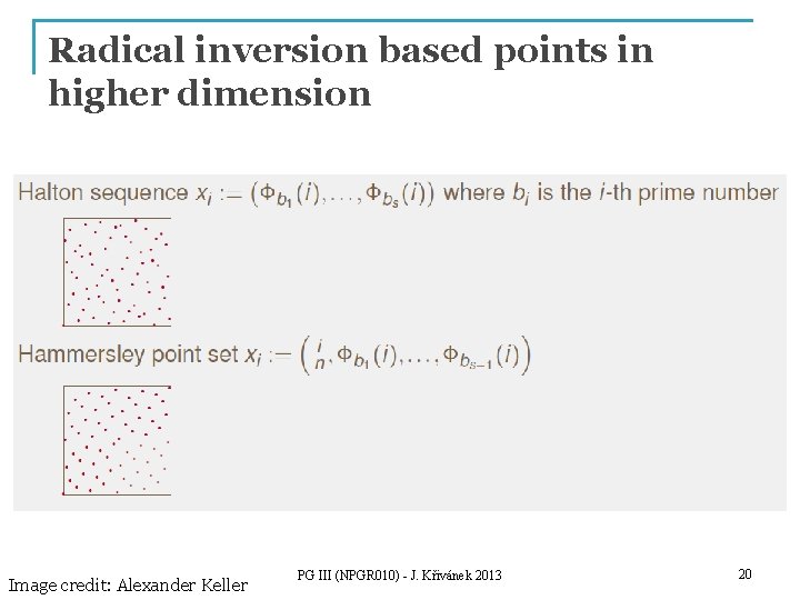 Radical inversion based points in higher dimension Image credit: Alexander Keller PG III (NPGR