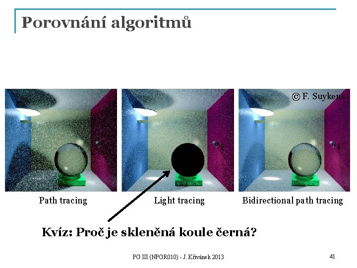 Porovnání algoritmů © F. Suykens Path tracing Light tracing Bidirectional path tracing Kvíz: Proč