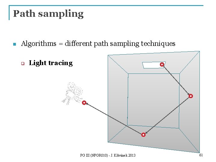 Path sampling n Algorithms = different path sampling techniques q Light tracing PG III