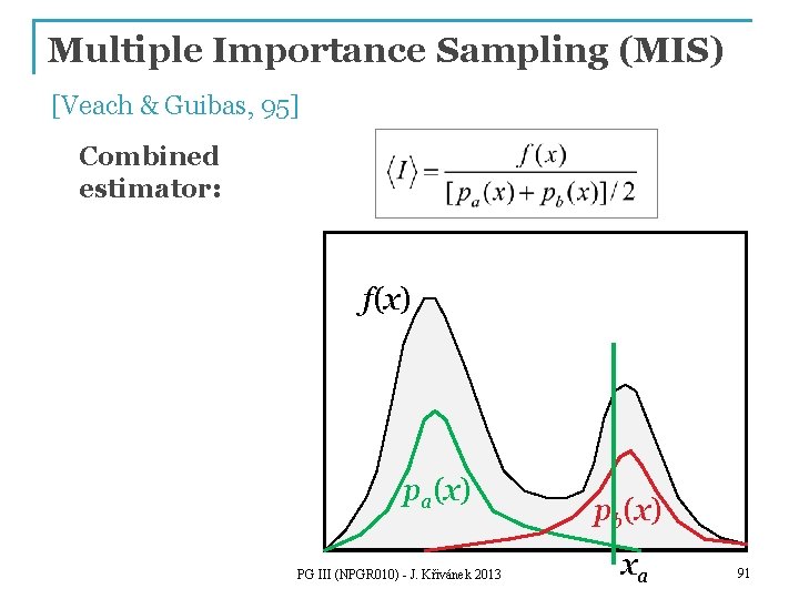 Multiple Importance Sampling (MIS) [Veach & Guibas, 95] Combined estimator: f(x) pa(x) PG III