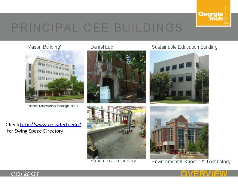 PRINCIPAL CEE BUILDINGS Mason Building* Daniel Lab Sustainable Education Building Structures Laboratory Environmental Science