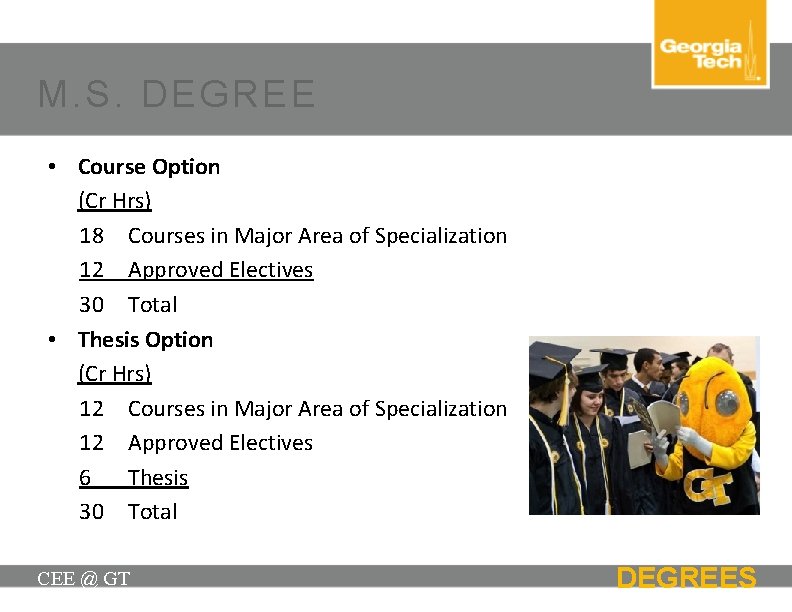 M. S. DEGREE • Course Option (Cr Hrs) 18 Courses in Major Area of