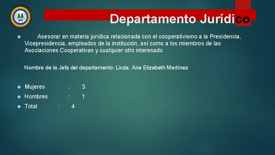 Departamento Jurídico Asesorar en materia jurídica relacionada con el cooperativismo a la Presidencia, Vicepresidencia,