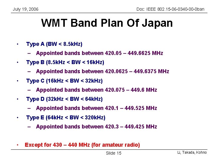 July 19, 2006 Doc: IEEE 802. 15 -06 -0340 -00 -0 ban WMT Band