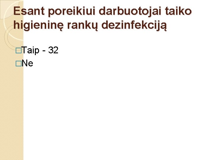 Esant poreikiui darbuotojai taiko higieninę rankų dezinfekciją �Taip �Ne - 32 