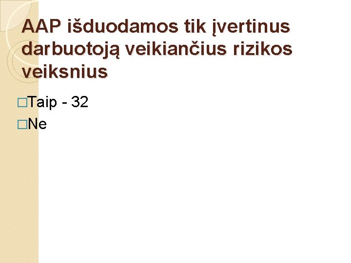 AAP išduodamos tik įvertinus darbuotoją veikiančius rizikos veiksnius �Taip �Ne - 32 