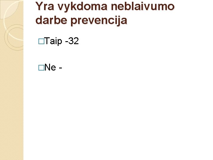 Yra vykdoma neblaivumo darbe prevencija �Taip �Ne - -32 