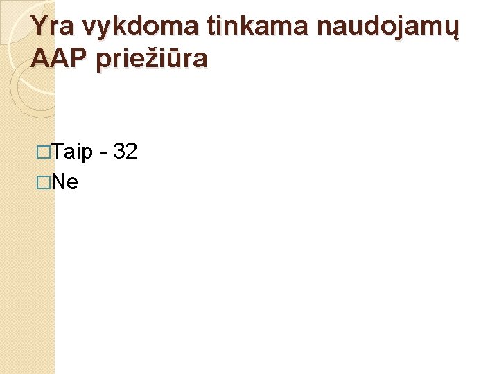 Yra vykdoma tinkama naudojamų AAP priežiūra �Taip �Ne - 32 