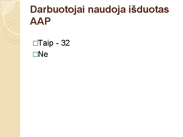 Darbuotojai naudoja išduotas AAP �Taip �Ne - 32 