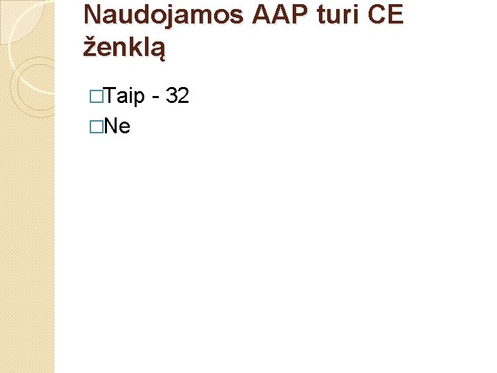 Naudojamos AAP turi CE ženklą �Taip �Ne - 32 