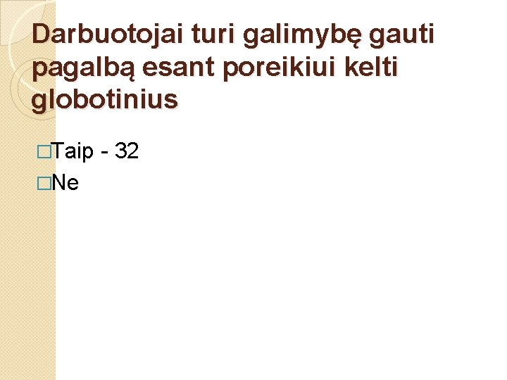 Darbuotojai turi galimybę gauti pagalbą esant poreikiui kelti globotinius �Taip �Ne - 32 