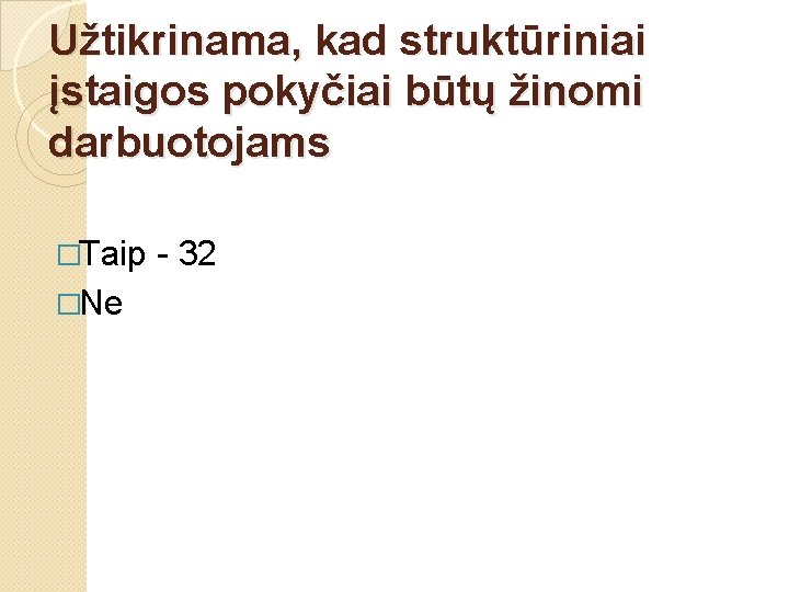 Užtikrinama, kad struktūriniai įstaigos pokyčiai būtų žinomi darbuotojams �Taip �Ne - 32 