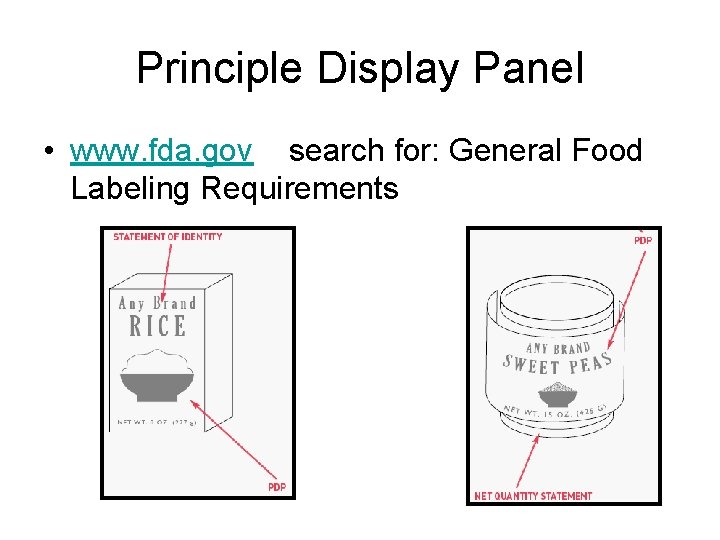 Principle Display Panel • www. fda. gov search for: General Food Labeling Requirements 