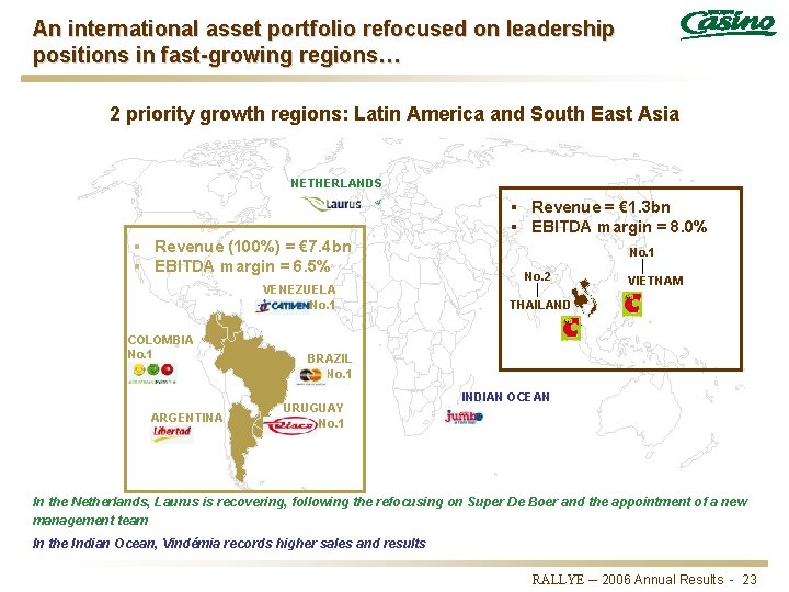 An international asset portfolio refocused on leadership positions in fast-growing regions… 2 priority growth
